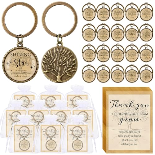 Sasylvia Team Wertschätzung Geschenke Baum Schlüsselanhänger Dankeskarten Organzabeutel Mitarbeiter Dankeschön Geschenk für Kollegen (40 Sets, Retro) von Sasylvia