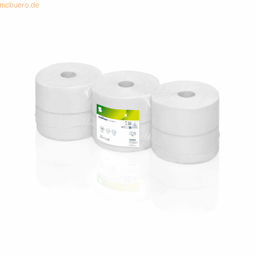 Satino Toilettenpapier 317130 Jumborolle 2-lagig hochweiß 380m 6 Stück von Satino