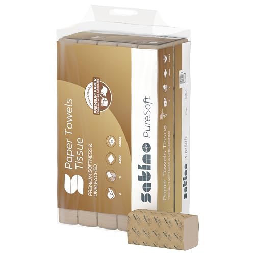 Satino PureSoft Papierhandtücher V-Falz - 4.000 Blatt 2-lagig mit 24 x 23cm Größe je Blatt - weich, umweltschonend und nachhaltig aus recyceltem Karton/Verpackungsmaterial von Satino