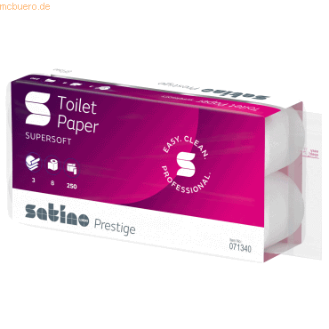 Satino Toilettenpapier 071340 Prestige 3-lagig hochweiß 250 Blatt 8 St von Satino