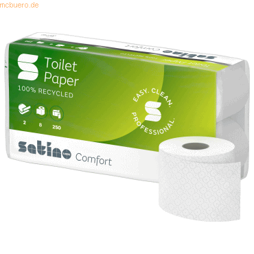 Satino Toilettenpapier Comfort 060740 2-lagig hochwweß 250 Blatt RC 8 von Satino
