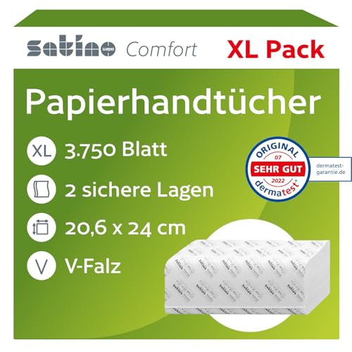 Satino – 3.750 Papierhandtücher – 2 lagig - Z-Falz – 20,6 x 24cm (gefaltet: 20,6 x 8 cm) - saugstark & fusselfrei - Handtuchpapier aus Recyclingpapier - Papiertücher für PT2 & H2 – Papier von Satino