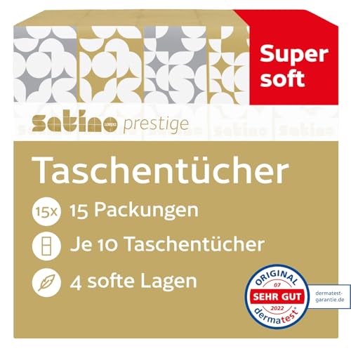 Satino by WEPA Prestige Taschentücher 4-lagig - Packung mit 15x 10 Papiertaschentücher - supersoft + saugstark - perfekt bei Schnupfen und Erkältung von Satino