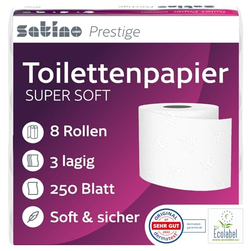 Satino by WEPA Prestige Toilettenpapier 3lagig I 8 Rollen mit je 250 Blatt I Zellstoff I hochweiß I 071340 Satino by WEPA Prestige Toilettenpapier 3lagig I 8 Rollen mit je 250 Blatt I Zellstoff I hochweiß I 071340 von Satino