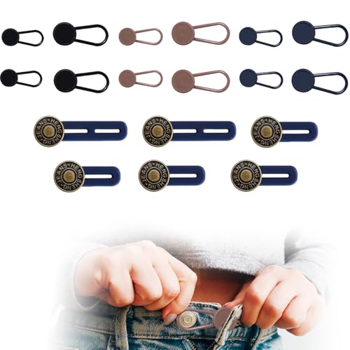 12+6 Stück Taillenverlängerung für Hosen | 2 Größen (1.5cm/3cm) | Silikon & Gummi | Kein Nähen | Für Jeans, Hose, Schwangerschaft (Männer & Frauen)​ von Satiskid