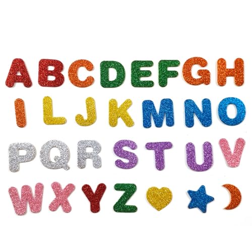 232 Stück Moosgummi Buchstaben Aufkleber, Glitzer Schaumstoff Aufkleber, Bunte Buchstaben Stern Herz Sticker, Glitter Alphabet Klebebuchstaben für Basteln, Scrapbooking, Kartendekoration (8 Farben) von Satiskid