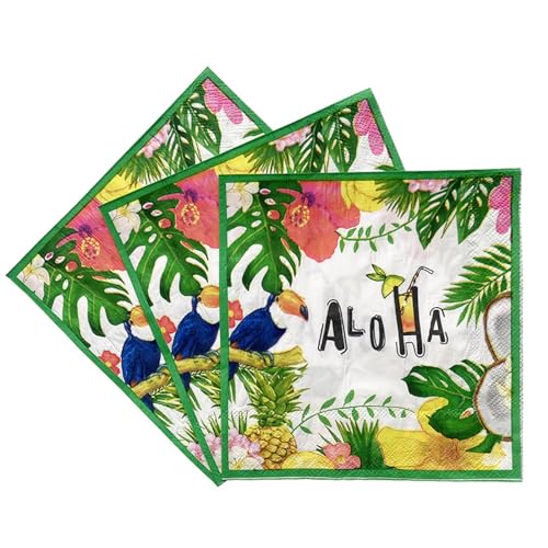 40 Stück Aloha Servietten, Einweg Party Serviette, Hawaiian Luau Tropical Themed Party Papier Servietten, dekorative Servietten für Urlaub Abendessen, Tissue Paper Serviette Dekorationen (Papagei) von Satiskid