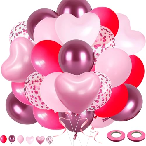 Metallic Pink Herzballons, 50 Stück 30cm Geburtstagsballons, Herzförmige Ballons für Mädchen und Frauen, Geburtstags, Hochzeits, Jubiläums, Babyshower und Abschlussfeierdekorationen von Satiskid