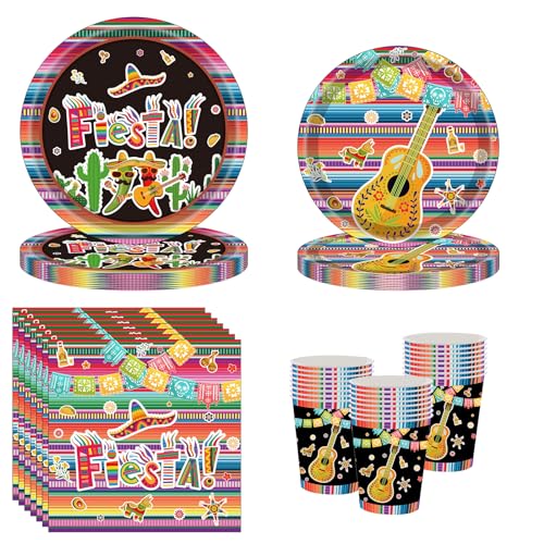 Mexikanische Fiesta Party Geschirr, 68 Pcs mexikanischen Karneval Partei Papier Teller Servietten Tassen mexikanischen Party Supplies für mexikanische Thema Party, Cinco de Mayo, serviert 16 Mexikanische Fiesta Party Geschirr, 68 Pcs mexikanischen Karneval Partei Papier Teller Servietten Tassen mexikanischen Party Supplies für mexikanische Thema Party, Cinco de Mayo, serviert 16 von Satiskid