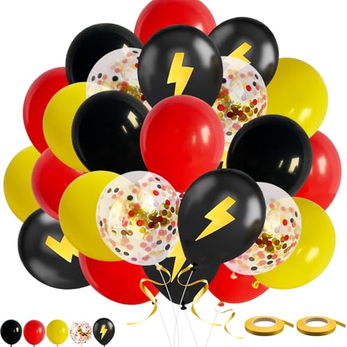 Rote Gelbe Schwarze Ballons, 50 Stück 30cm Geburtstagsballons, Konfetti Latexballons, Blitzbedruckte Ballons für Geburtstags, Hochzeits, Jubiläums, Verlobungs und Abschlussfeierdekorationen (Gelb) von Satiskid