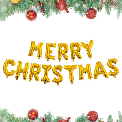 Satiskid 16 Zoll Frohe Weihnachten Brief Ballons, Xmas Folienballons Girlande, Weihnachtsdekoration Banner, Aufblasbare Weihnachtsballons Kit, Xmas Ornament Party Zubehör (Gold) von Satiskid