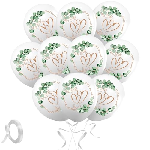 Satiskid 30 Stück Luftballons Hochzeit, 12 Zoll Luftballons Hochzeit Deko, Herzen um Eukalyptus Hochzeitsballons, Weiß Helium Ballons für Heiratsantrag,Verlobung, Hochzeit Dekoration von Satiskid