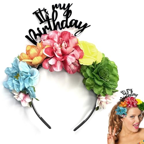 Satiskid Buntes Blumen-Geburtstags-Stirnband, "It's My Birthday", mexikanisches Blumenhaarband, lustiges Party-Haar-Accessoire für Mädchen und Frauen Satiskid Buntes Blumen-Geburtstags-Stirnband, "It's My Birthday", mexikanisches Blumenhaarband, lustiges Party-Haar-Accessoire für Mädchen und Frauen von Satiskid