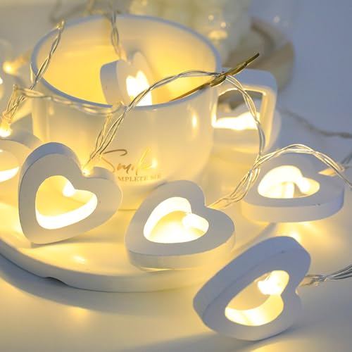 Satiskid Warmweiße hölzerne Herz-Lichterkette, 1,5 m, 10 LEDs, batteriebetrieben, für Valentinstag, Hochzeit, Muttertag, Jahrestag, Dekoration, dekorative Lichterkette für den Innenbereich (weiß) Satiskid Warmweiße hölzerne Herz-Lichterkette, 1,5 m, 10 LEDs, batteriebetrieben, für Valentinstag, Hochzeit, Muttertag, Jahrestag, Dekoration, dekorative Lichterkette für den Innenbereich (weiß) von Satiskid