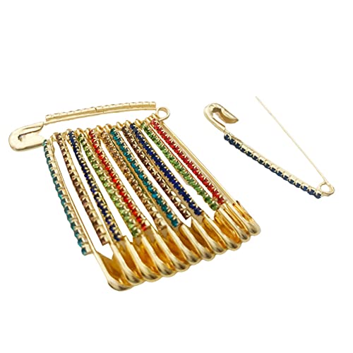 Dekorative Sicherheitsnadeln, mehrfarbig, Saree-Pins, eine Seite der Sicherheitsnadel, verziert mit Diamanten, 12 Stück von Satre Online and Marketing