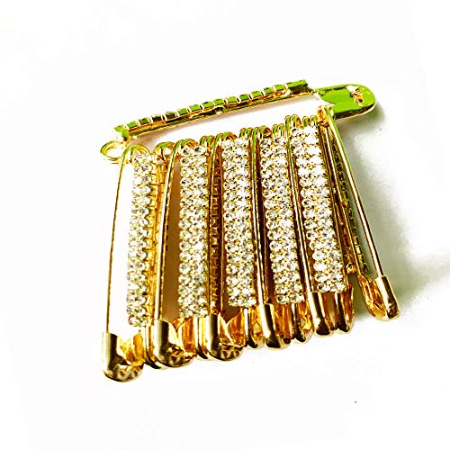 12 Stück Deko Golden Saree Pins mit Doppelstein, Sicherheitsnadel verziert mit Diamanten von Satre Online and Marketing