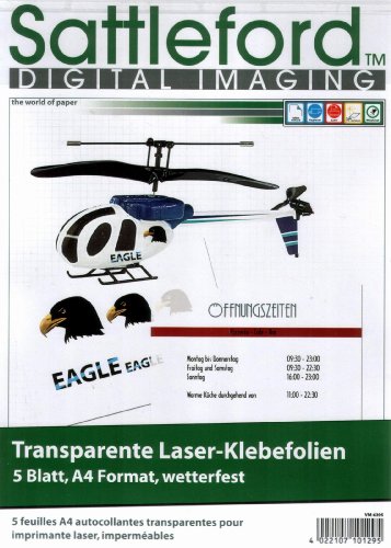 5 Stück Klebefolie A4 transparent für Laserdrucker wetterfest 5 Stück Klebefolie A4 transparent für Laserdrucker wetterfest von Sattleford