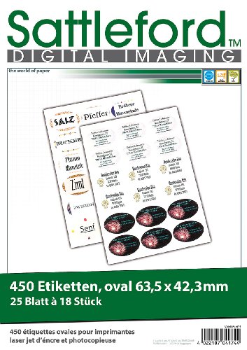 Sattleford Klebe Etiketten Drucker: 450 Etiketten oval 63,5x42,3 mm für Laser/Inkjet (Mini-Etiketten) von Sattleford