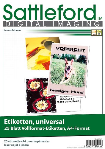 Sattleford Flaschenetiketten: 25 Etiketten A4 210x297 mm für Laser/Inkjet (Adress Etiketten Drucker, Adressaufkleber Drucker, Druckerpapier) von Sattleford