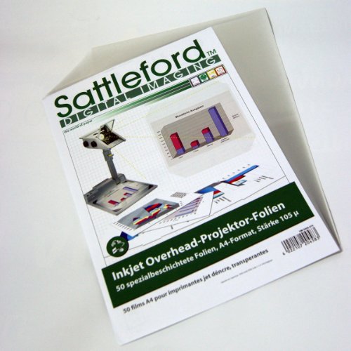 Sattleford Overheadfolien: 50 Inkjet-Overhead-Folien, DIN A4, transparent, 115 µm (Transparentpapier, Overheadfolien Tintenstrahldrucker, Fotopapier beidseitig bedruckbar) von Sattleford
