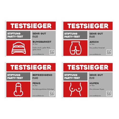Saufkleber Testsieger Set - 80 lustige Party Sticker (7,4 x 10,5 cm) für JGA, Malle, Festivals & mehr - Vinyl, für verschiedene Oberflächen, Cartoon, Fuchs, Tierdruck, Stern, Herz, Blatt, Meer von Saufkleber