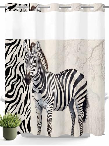 Duschvorhang ohne Haken, Zebra-Textur, wasserdicht, Netzstoff, waschbar, Tiere, modern, klassisch, 183 x 183 cm, Schwarz Duschvorhang ohne Haken, Zebra-Textur, wasserdicht, Netzstoff, waschbar, Tiere, modern, klassisch, 183 x 183 cm, Schwarz von Savannan