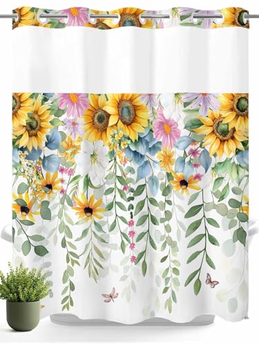 Duschvorhang ohne Haken, mit Einrastfutter, Frühling, Sonnenblume, Sommer, wasserdichter Stoff, Badezimmervorhang, Netzstoff, Fenster, waschbar, Salbeigrün, Blau, Eukalyptusblatt, 183 x 183 cm Duschvorhang ohne Haken, mit Einrastfutter, Frühling, Sonnenblume, Sommer, wasserdichter Stoff, Badezimmervorhang, Netzstoff, Fenster, waschbar, Salbeigrün, Blau, Eukalyptusblatt, 183 x 183 cm von Savannan