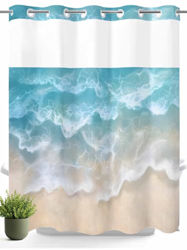 Duschvorhang ohne Haken, mit Einrastfutter, Ozean, Strand, Sommer, wasserdichter Stoff, Badezimmervorhang, Netzstoff, Fenster, waschbar, blaue Meereswellen, 183 x 183 cm Duschvorhang ohne Haken, mit Einrastfutter, Ozean, Strand, Sommer, wasserdichter Stoff, Badezimmervorhang, Netzstoff, Fenster, waschbar, blaue Meereswellen, 183 x 183 cm von Savannan