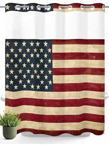Duschvorhang ohne Haken, mit einrastbarem Futter, amerikanische Flagge, Unabhängigkeitstag, wasserdichter Stoff, Badezimmervorhang, Netzstoff, waschbar, Retro-Holzmaserung, 4. Juli, 183 x 183 cm Duschvorhang ohne Haken, mit einrastbarem Futter, amerikanische Flagge, Unabhängigkeitstag, wasserdichter Stoff, Badezimmervorhang, Netzstoff, waschbar, Retro-Holzmaserung, 4. Juli, 183 x 183 cm von Savannan