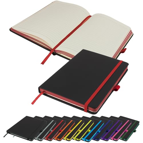 Executive Notizbuch mit kontrastierendem Papierrand A5 liniert fester Einband mit Stiftschlaufe elastisch Schleife Papiertasche und 196 Seiten Notizblock Notizbuch Notizbuch Tagebuch Block (rot) von Savvy Bee