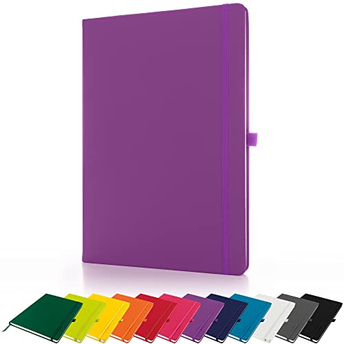Savvy Bee Premium A4-Notizbuch, liniert, fester Einband, mit Stiftschlaufe, 196 Seiten, elastischem Verschluss und Lesebändchen, Notizblock, Notizbuch, Notizblock, Violett von Savvy Bee