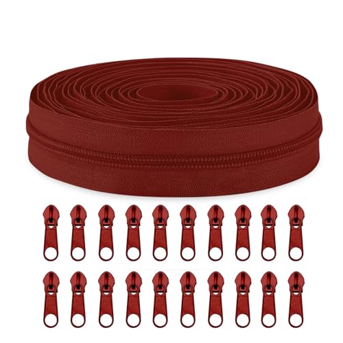 Sawoake #3 Nylon Coil Reißverschlüsse Bulk 9 Meter mit 20pcs Reißverschluss Schieber für DIY Nähen Schneider Handwerk Tasche Kleidungsstück Home Textile(Buragundy) von Sawoake