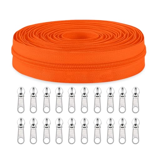 Sawoake #3 Nylon Coil Reißverschlüsse Bulk 9 Meter mit 20pcs Reißverschluss Schieber für DIY Nähen Schneider Handwerk Tasche Kleidungsstück Home Textile(Orange) von Sawoake