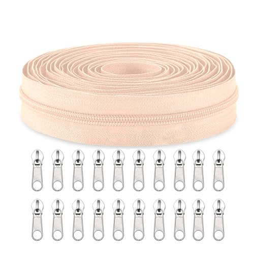 Sawoake #5 Nylon Coil Reißverschlüsse Bulk 9 Meter mit 20pcs Reißverschluss Schieber für DIY Nähen Schneider Handwerk Tasche Kleidungsstück Home Textile(Beige) von Sawoake