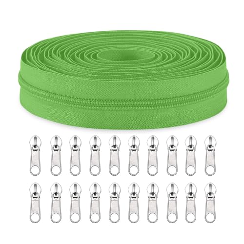 Sawoake #5 Nylon Coil Reißverschlüsse Bulk 9 Meter mit 20pcs Reißverschluss Schieber für DIY Nähen Schneider Handwerk Tasche Kleidungsstück Home Textile(Grasgrün) von Sawoake
