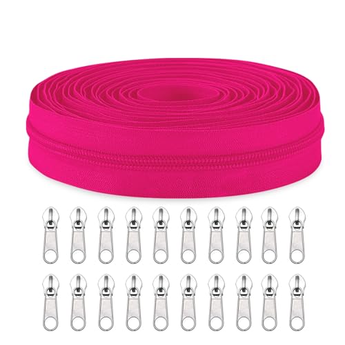 Sawoake #5 Nylon Coil Reißverschlüsse Bulk 9 Meter mit 20pcs Reißverschluss Schieber für DIY Nähen Schneider Handwerk Tasche Kleidungsstück Home Textile(Rosenrot) von Sawoake
