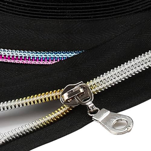 Sawoake 9m Bulk Zipper, (#5) Reißverschlüsse zum Nähen, Black Nylon Coil Zipper mit Colorful zähnen, Ersatz Nähreißverschluss mit 20PCS Reißverschluss Sliders(#5 Black Colorful) von Sawoake