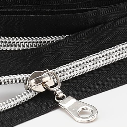 Sawoake 9m Bulk Zipper, (#5) Reißverschlüsse zum Nähen, Black Nylon Coil Zipper mit Silver zähnen, Ersatz Nähreißverschluss mit 20PCS Reißverschluss Sliders(#5 Black Silver) von Sawoake