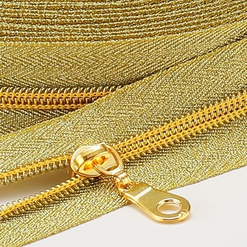 Sawoake 9m Bulk Zipper, (#5) Reißverschlüsse zum Nähen, SpunGold Nylon Coil Zipper mit Gold zähnen, Ersatz Nähreißverschluss mit 20PCS Reißverschluss Sliders(#5 SpunGold Gold) von Sawoake
