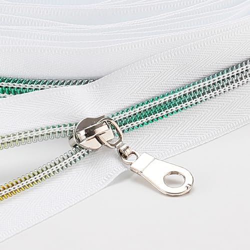 Sawoake 9m Bulk Zipper, (#5) Reißverschlüsse zum Nähen, White Nylon Coil Zipper mit Colorful zähnen, Ersatz Nähreißverschluss mit 20PCS Reißverschluss Sliders(#5 White Colorful) von Sawoake