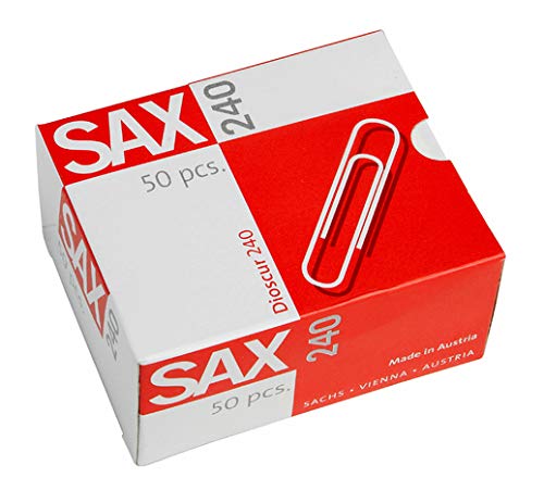 SAX Büroklammer, 240, Metall, verzinkt, Länge: 78 mm (50 Stück), Sie erhalten 1 Packung á 50 Stück von Sax