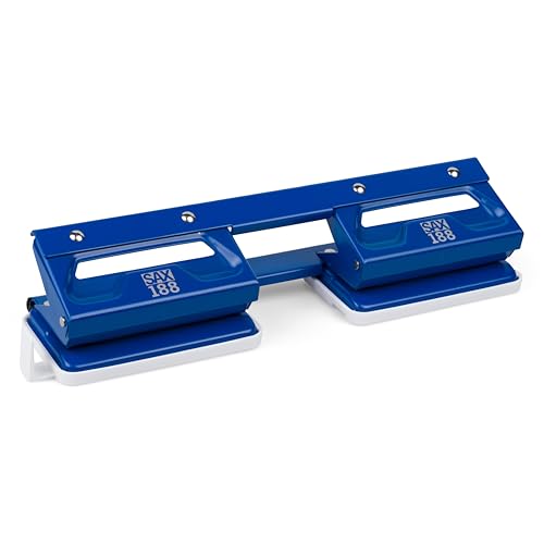 SAX Double Line Locher 188, Blau, 1.2mm, Metall, für 12 Blatt, Verstellbare Anlegeschiene, Robust & Vielseitig, Ideal für Büro und Schule von Sax