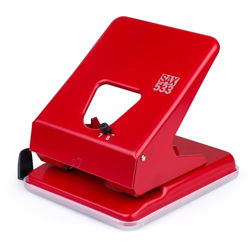 SAX Locher 533, Rot, verstellbarer Lochabstand, für 35 Blatt, inkl. Auffangschale, robustes und stilvolles Design, geeignet für Büro, Schule und Freizeit von Sax
