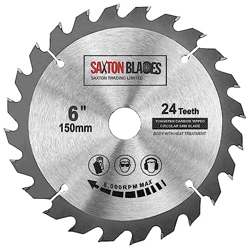 Saxton TCT Kreissägeblatt, 150 mm x 20 mm Bohrung x 24 Zähne + 16 mm und 10 mm Ring, kompatibel mit Ryobi Bosch von Saxton Blades