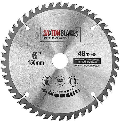 Saxton TCT Kreissägeblatt, 150 mm x 20 mm Bohrung x 48 Zähne + 16 mm und 10 mm Ring, kompatibel mit Ryobi Bosch von Saxton Blades