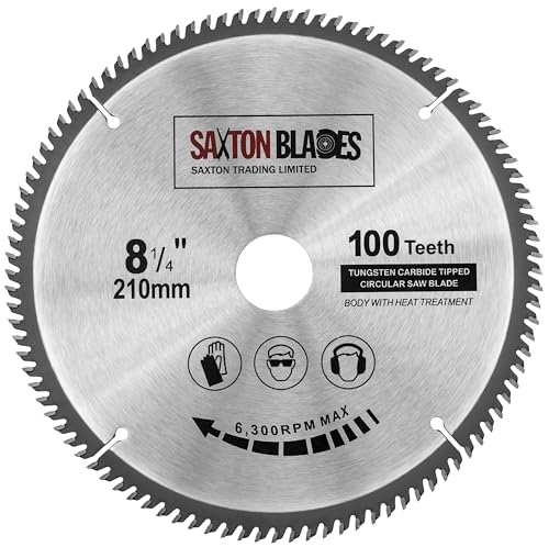 Saxton Blades TCT Kreissägeblatt, Feinschnitt, 210 mm x 30 mm x 100 T, kompatibel mit Festool, Bosch, Makita, Dewalt von Saxton Blades