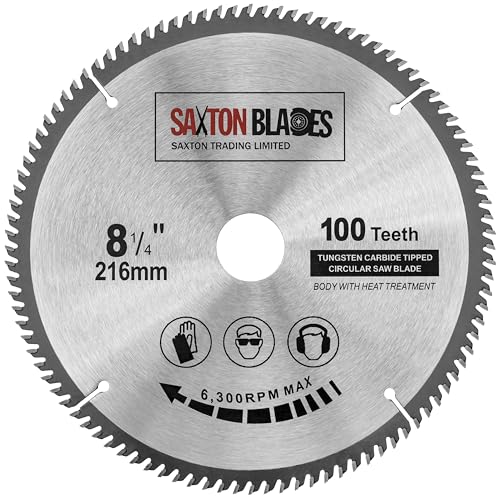 Saxton Blades TCT Kreissägeblatt, fein geschnitten, 216 mm x 30 mm x Bohrung x 100T, kompatibel mit Bosch, Makita, Dewalt von Saxton Blades