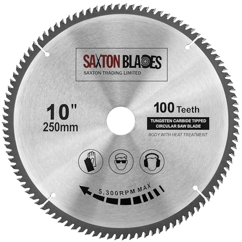 Saxton Blades TCT Kreissägeblatt, fein geschnitten, 250 mm x 30 mm x Bohrung x 100T, kompatibel mit Bosch, Makita, Dewalt von Saxton Blades