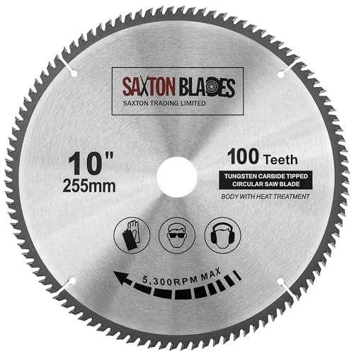 Saxton TCT Kreissägeblatt, fein geschnitten, 255 mm x 30 mm Bohrung x 100T, kompatibel mit Bosch, Makita, Dewalt von Saxton Blades