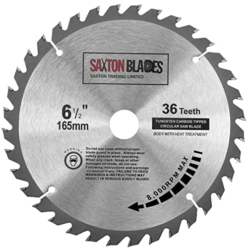 Saxton TCT Kreissägeblatt für Holz, 165 mm x 20 mm (16 mm Ring) x 36 Zähne, kompatibel mit Bosch, Makita etc von Saxton Blades